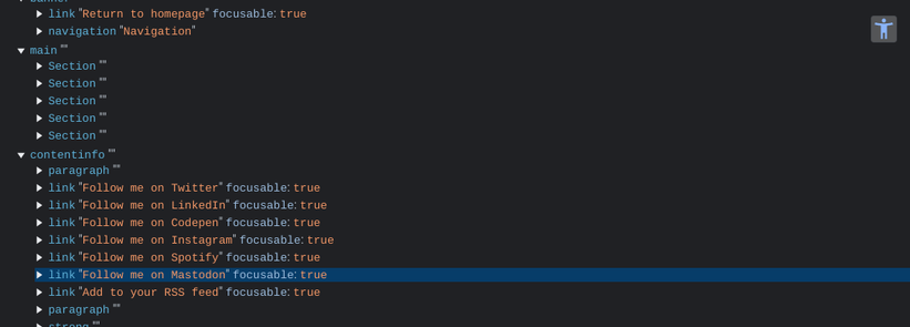 Accessibility tree in Chrome DevTools