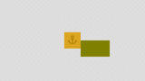 Two elements next each other in the center of the screen, one of them is a square in yellow centered on the screen with an anchor icon on it, the other has a 16/9 aspect ratio in green and is tethered to the yellow one on the right hand side withe it's stop starting at the center of the one with the anchor