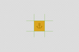 A yellow square centered on the screen with an anchor icon on it, it is centered in a 3 by 3 grid. The grid is drawn with green lines.
