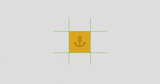 A yellow square centered on the screen with an anchor icon on it, it is centered in a 3 by 3 grid. The grid is drawn with green lines.
