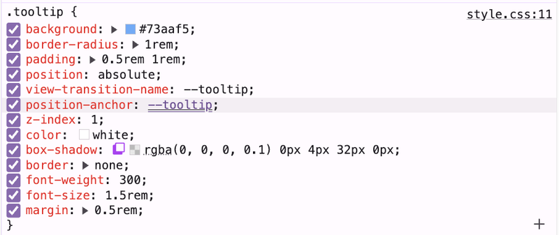 Screenshot showing DevTools with CSS anchoring tools, displaying a positioned element connected to its anchor point