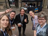 A group photo of  Lu Wilson, Me, Shawn Anuptra Martin, Michelle Barker, Ryan Varley, some people have beers in hands