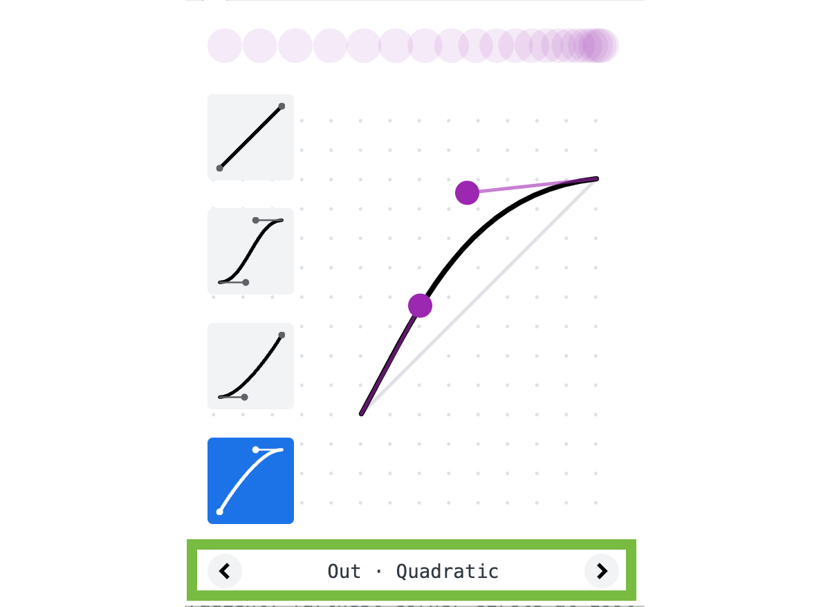 Linear animation timing arrows that shows presets