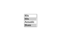 A default multiple select element showing music genres with 90s and blues selected