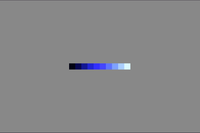 A pattern of 10 colors ranging from dark to light blue against a gray background, but the colors are much more vivid in the center, darker at the start and lighter at the end compare to the previous image