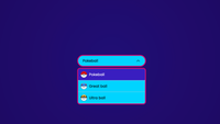 A blue select on dark background, the select has the text pokeball on it, the dropdown has options visually showing images of a pokebal next to the text