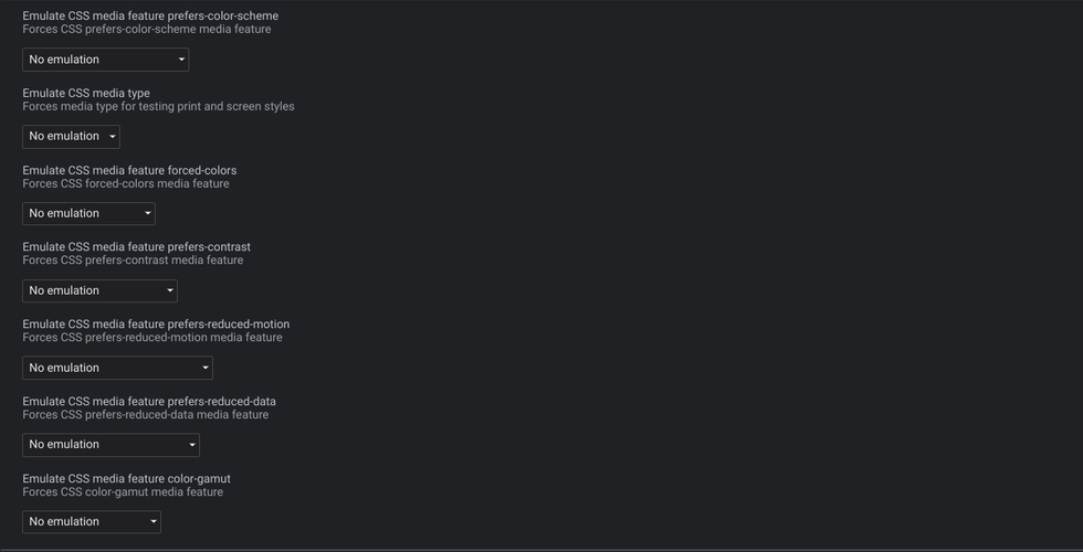 Rendering drawer - emulation options in Chrome DevTools
