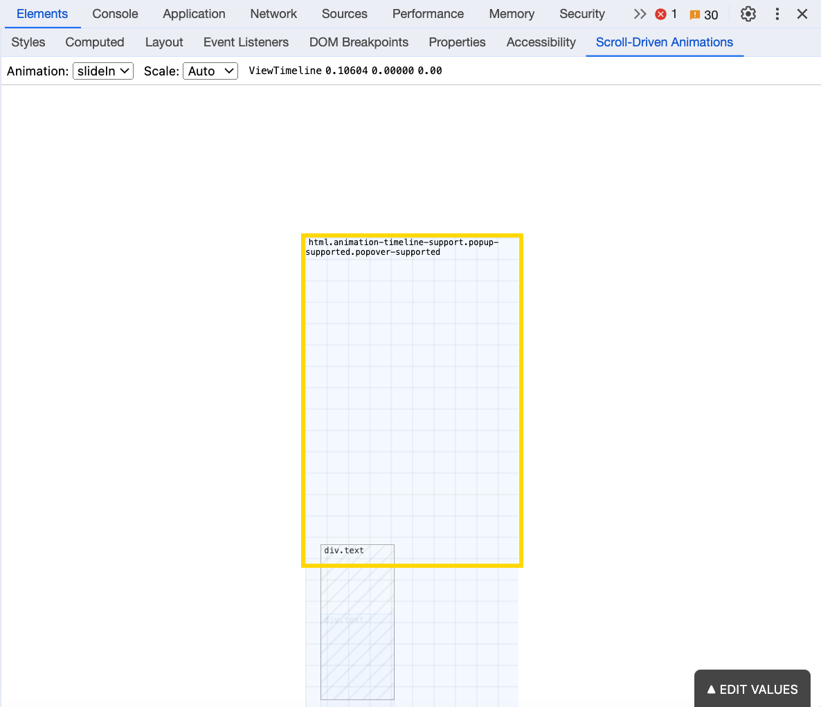 Scroll Driven Animations debug panel