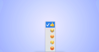A circle button with a thumbs-up on it, opening a picker of options with 5 emoji in it: thumbs-up, joy, love, cry, and angry