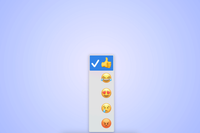 A circle button with a thumbs-up on it, opening a picker of options with 5 emoji in it: thumbs-up, joy, love, cry, and angry
