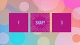 Three purple squares agains a pastel background, the middle square has some comic explosion lines on it and reads snap