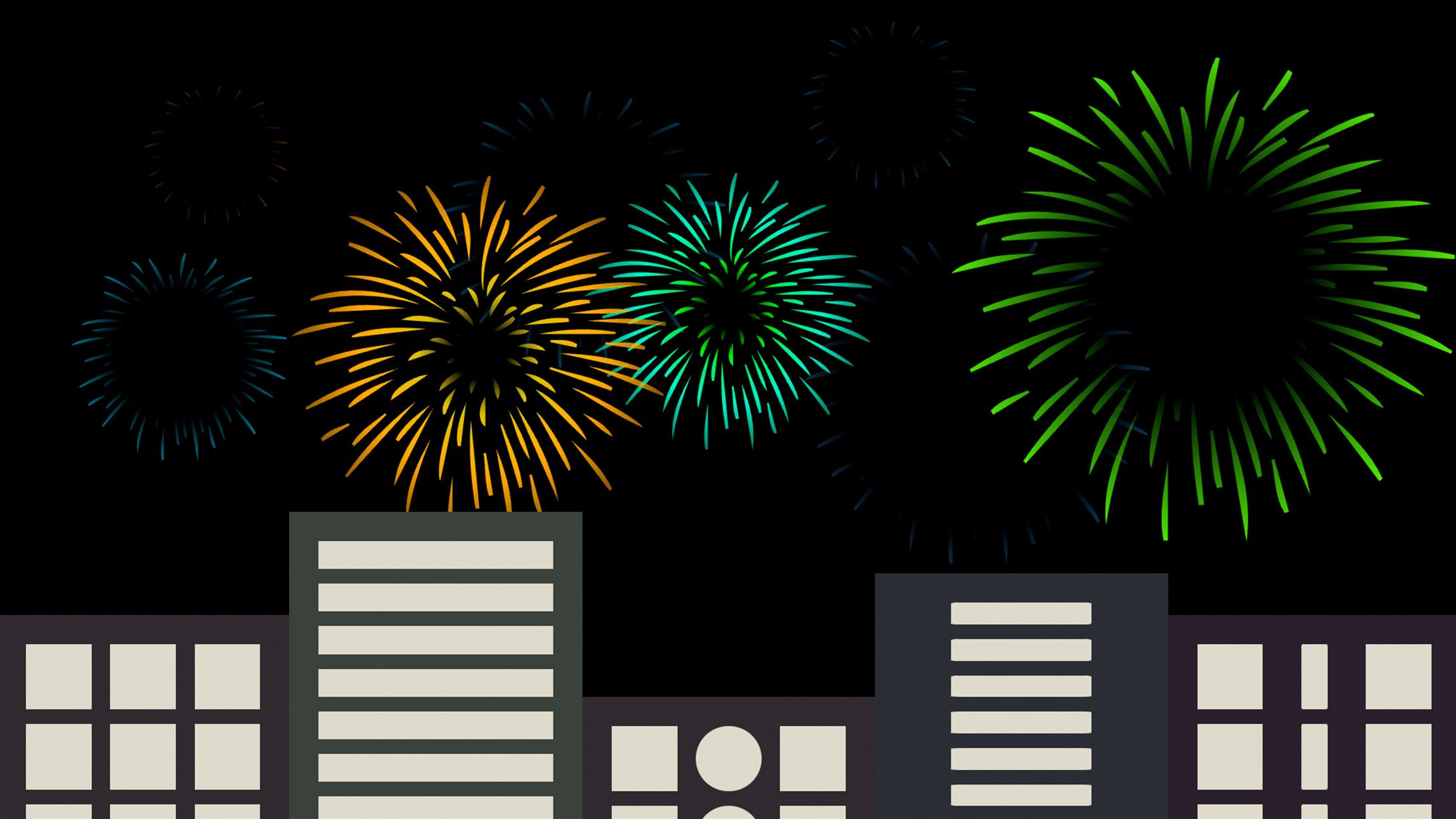 Fireworks above skyline made with CSS